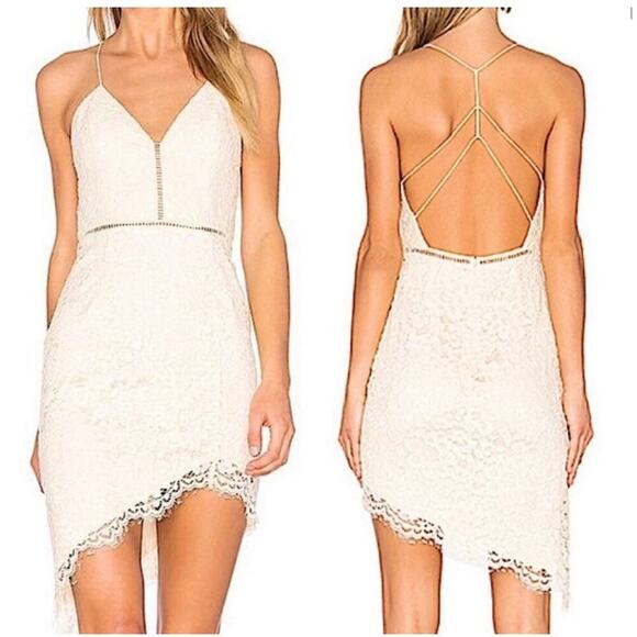 Revolve NBD cream Only Yours Midi Dress Lace Overlay Strappy Sz M - Picture 2 of 9